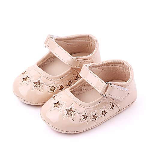 MK Matt Keely Zapatos Bebe Niña Primeros Pasos Mary Jane Suela Blanda Zapatillas Bebe Niña, Color Beige, Talla 3-6 Meses