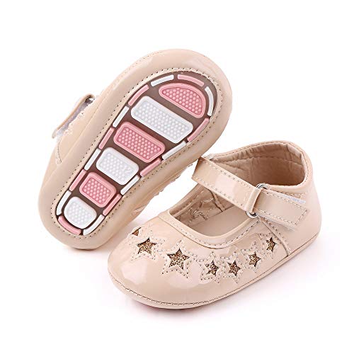 MK Matt Keely Zapatos Bebe Niña Primeros Pasos Mary Jane Suela Blanda Zapatillas Bebe Niña, Color Beige, Talla 3-6 Meses