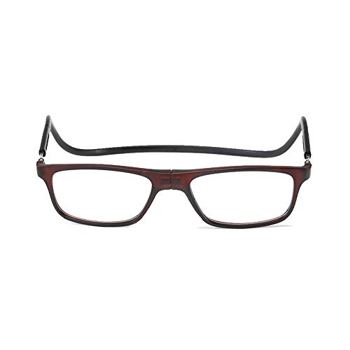 MMOWW Gafas de lectura con marco negro: Gafas de lectura con cierre magnético, plegable, ligero, con clip magnético, con patilla ajustable, unisex （Marrón, 2.0）