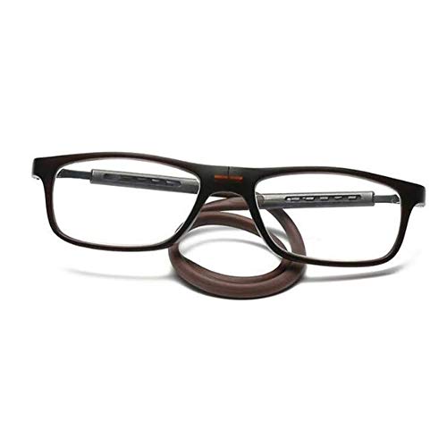 MMOWW Gafas de lectura con marco negro: Gafas de lectura con cierre magnético, plegable, ligero, con clip magnético, con patilla ajustable, unisex （Marrón, 2.0）