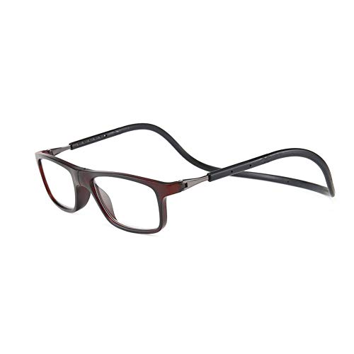 MMOWW Gafas de lectura con marco negro: Gafas de lectura con cierre magnético, plegable, ligero, con clip magnético, con patilla ajustable, unisex （Marrón, 2.0）