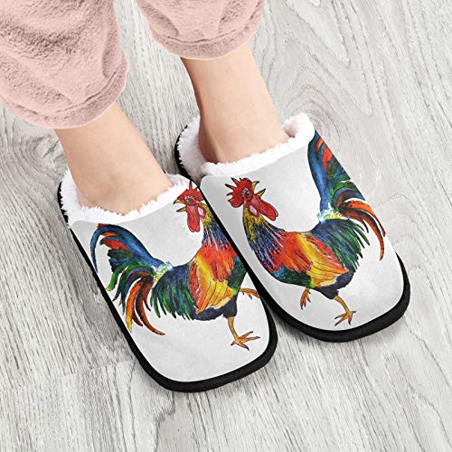 Mnsruu Colorido gallo blanco casa zapatillas antideslizante algodón zapatillas casa hotel spa dormitorio viaje M para hombres mujeres