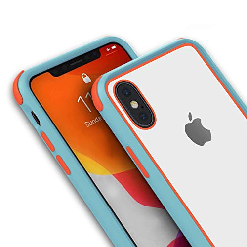 MobNano Funda para iPhone XS MAX, Silicona Transparente PC/TPU Bumper Antigolpes Caso para iPhone XS MAX - Naranja/Azul Claro