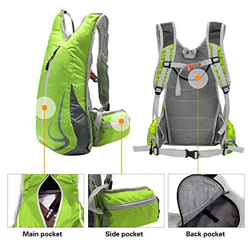 Mochila Ciclismo Impermeable Mujer 14L Bicicleta Bolso Ligero Ciclismo Accesorios Mochilas MTB Hombre Para Esqui Senderismo Trekking Viaje Correr Caminar Camping Trotar Corriendo Deporte,Verde