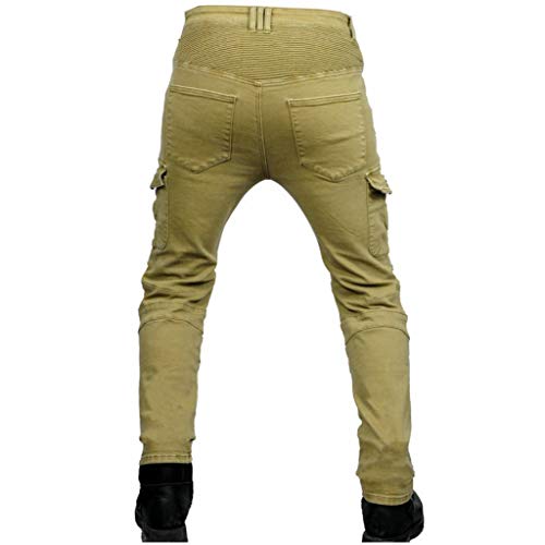 MOCKO Hombre Motocicleta Pantalones Moto Jeans con Protección Motorcycle Biker Pants (Caqui, 33W / 32L)