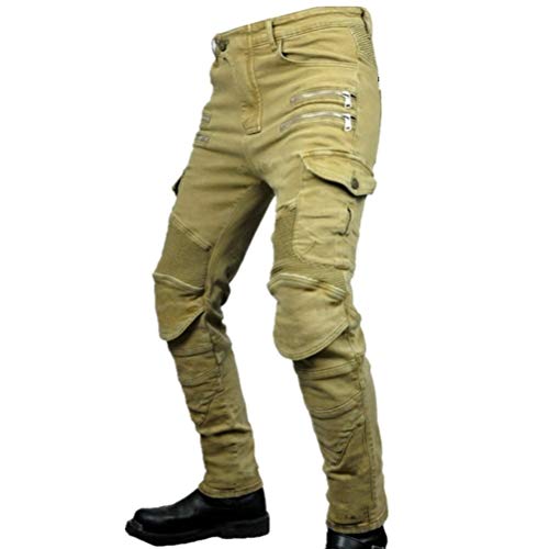 MOCKO Hombre Motocicleta Pantalones Moto Jeans con Protección Motorcycle Biker Pants (Caqui, 33W / 32L)