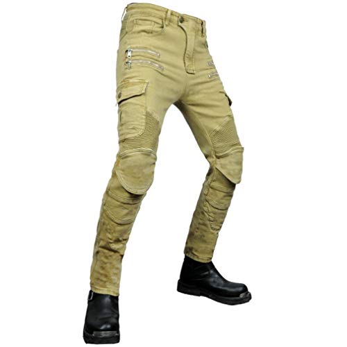 MOCKO Hombre Motocicleta Pantalones Moto Jeans con Protección Motorcycle Biker Pants (Caqui, 33W / 32L)