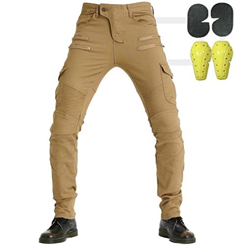 MOCKO Hombre Motocicleta Pantalones Moto Jeans con Protección Motorcycle Biker Pants (Caqui, 33W / 32L)