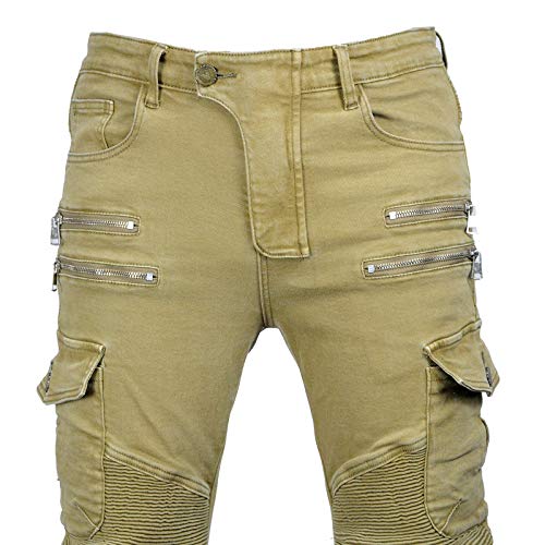 MOCKO Hombre Motocicleta Pantalones Moto Jeans con Protección Motorcycle Biker Pants (Caqui, 33W / 32L)