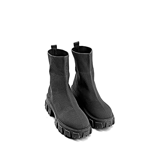 Modelisa - Botin Deportivas Altas Plataforma Bota Zapatilla Calcetin Mujer (Negro, Numeric_38)