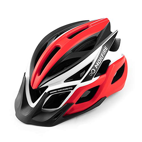 MOKFIRE Casco de Adulto para Bicicleta con luz USB Recargable, Casco de Bicicleta para Hombre y Mujer Bicicleta de Carretera y de montaña 57-62 CM