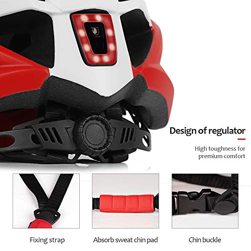 MOKFIRE Casco de Adulto para Bicicleta con luz USB Recargable, Casco de Bicicleta para Hombre y Mujer Bicicleta de Carretera y de montaña 57-62 CM