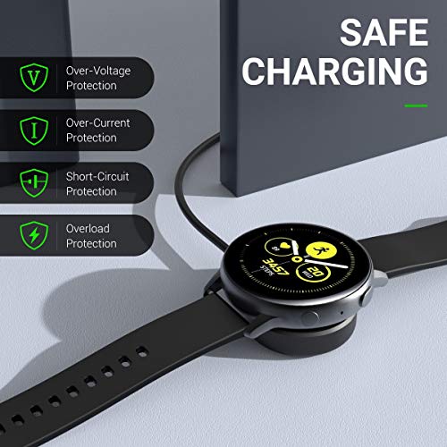 MoKo Base de Cargador Reemplazable Compatible con Samsung Galaxy Watch 4/4 Classic/Galaxy Watch 3 45mm 41mm/Galaxy Watch Active 2/1 44mm 40mm, Cable de Carga USB 3,3ft 100cm - Negro