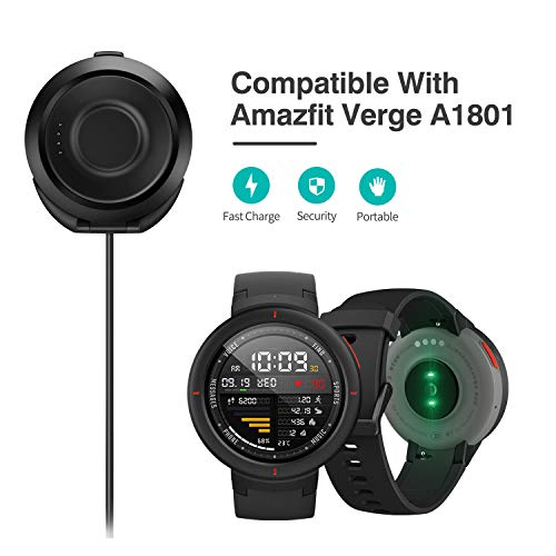 MoKo Cargador de Repuesto Compatible con Huami Amazfit Verge A1801/A1811/Verge Lite A1818, Base de Carga de USB Adaptador Portátil de Carga Rápida con Cable de 1 m - Negro