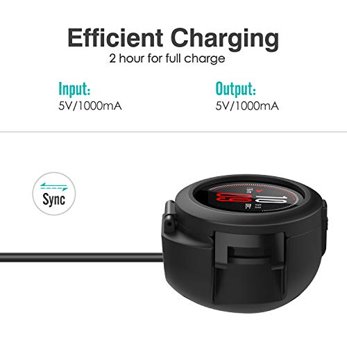 MoKo Cargador de Repuesto Compatible con Huami Amazfit Verge A1801/A1811/Verge Lite A1818, Base de Carga de USB Adaptador Portátil de Carga Rápida con Cable de 1 m - Negro