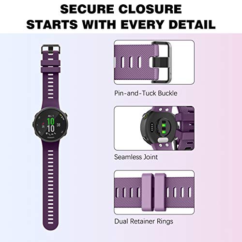 MoKo Correa de Reloj Deportiva Compatible con Garmin Forerunner 45/Forerunner 45S/Swim 2, Pulsera de Reloj Elegante y Ajustable, Banda Inteligente 4.92"-7.48"(125mm-190mm) de Repusto, Morado Oscuro