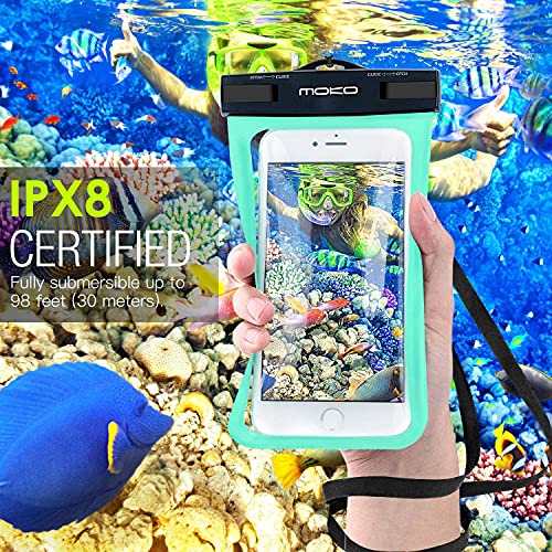 MoKo Funda Impermeable, Waterproof Brazo y Cuello Compatible para iPhone X XS XR XS MAX, Samsung S10 S10 e, Pixel 4, Pixel 4 XL y, Smartphone 6.5 Pulgadas, IPX8 Certificado, Verde