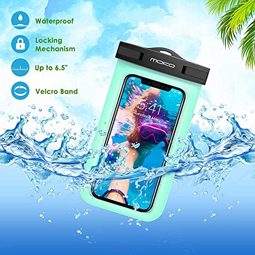 MoKo Funda Impermeable, Waterproof Brazo y Cuello Compatible para iPhone X XS XR XS MAX, Samsung S10 S10 e, Pixel 4, Pixel 4 XL y, Smartphone 6.5 Pulgadas, IPX8 Certificado, Verde