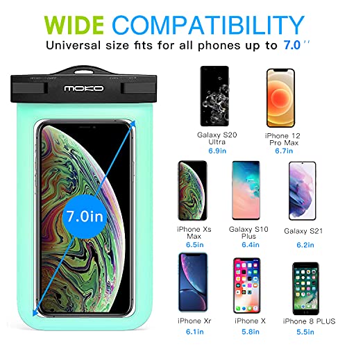 MoKo Funda Impermeable, Waterproof Brazo y Cuello Compatible para iPhone X XS XR XS MAX, Samsung S10 S10 e, Pixel 4, Pixel 4 XL y, Smartphone 6.5 Pulgadas, IPX8 Certificado, Verde