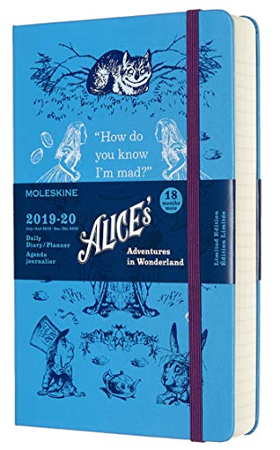 Moleskine - Agenda de 18 Meses Alicia en el País de las Maravillas Edición Limitada, Color Azul, Agenda Escolar 2019/2020 con Tapa Dura y Cierre Elástico, Tamaño Grande 13 x 21 cm, 608 Páginas