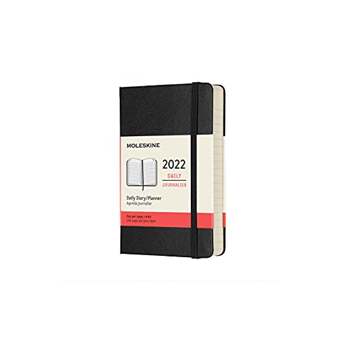 Moleskine - Agenda Diaria 2022 de 12 Meses con Tapa Dura y Cierre Elástico, Tamaño de Bolsillo de 9 x 14 cm, Color Negro, 400 Páginas