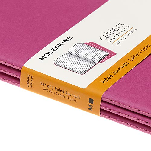 Moleskine - Cahier Journal Cuaderno de Notas, Set de 3 Cuadernos con Páginas, Tapa de Cartón y Cosido de Algodón Visible, Color Rosa Cinética