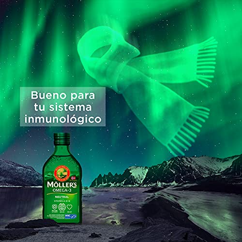 Moller’s ® | Aceite de hígado de bacalao con omega 3 | Complemento dietético con omega 3, EPA, DHA y vitaminas A, D y E | Aceite de hígado de bacalao | Sabor Neutro | 250 ml