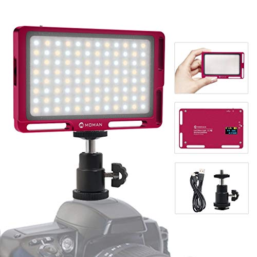 Moman Luz LED Cámara, Fillipo Foco Antorcha LED Luz Bi-Color 3000K- 6500K Ajustable Led Reflex Foco Fotografia, TLCI/CRI 95+, Ultra Ligero de 147g, Cable Tipo-C y Bolsa Incluidas, Color Rojo