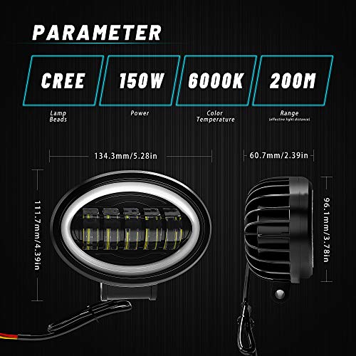 MONDEVIEW 5" Faro LED Trabajo 300W 6000K 30000LM 5 Chips CREE Elíptico Focos LED para Moto con Homologado Faro Adicional Brillante Extremadamente Alto con Ojos Ángel para 4x4 Coche Moto Tractor