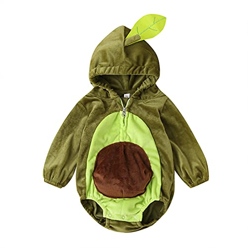 Mono Disfraz Bebé con Estampado de Aguacate Avocado Mono Casual de Mangas Largas con Capucha Cremallera y Botones Ropa de Cumpleaños Fiesta de Otoño Invierno para Bebé Niños (Verde, 12-18 Meses)