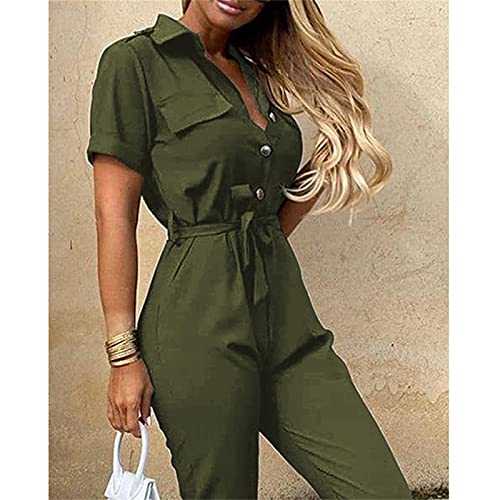 Mono para Mujer Elegante Pantalones Largos Mono Casual de Mujer Color Sólido/Rayas/Letras Mameluco para Mujer Cargo Talla Grande Cintura Alta (Verde Militar, L)