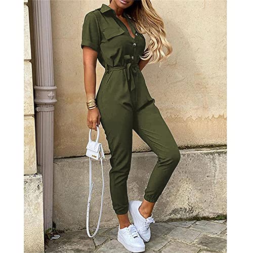 Mono para Mujer Elegante Pantalones Largos Mono Casual de Mujer Color Sólido/Rayas/Letras Mameluco para Mujer Cargo Talla Grande Cintura Alta (Verde Militar, L)