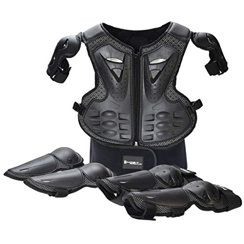 Monopatín Protector pecho chaleco para niño,Equipo de Protección de patinaje Protector del cuerpo del ciclismo armadura protectora con la espina dorsal del protector Black-OneSize