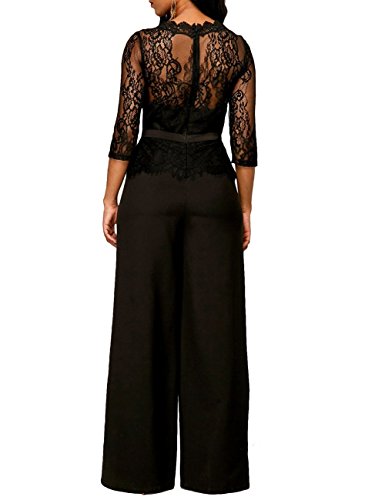 Monos De Vestir Mujer Largo Pantalon Elegante Verano Splice Encaje Mangas 3/4 Mono De Noche Moda Casual Transparentes Ropa Fiesta Modernas Pata Ancha Jumpsuit