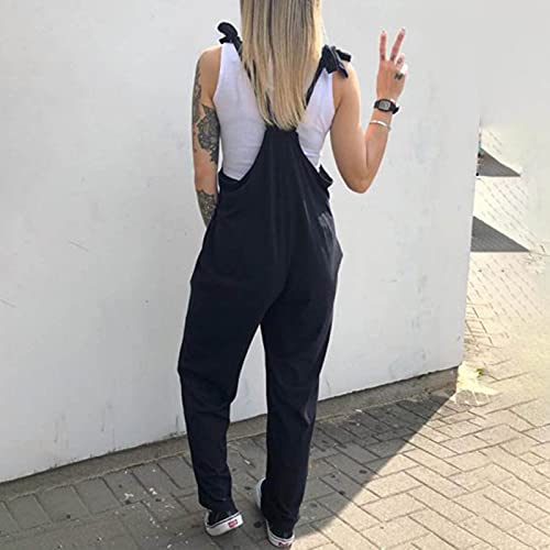 Monos de Vestir Mujer Pantalones Punk Monos Peto Calavera Sueltos Mono Estampado Pantalones Piratas Negro Monos Mujer Verano Largos Casual Pantalones sin Mangas con Tirantes