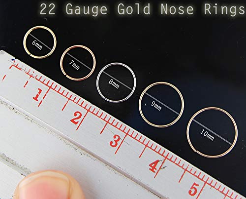 Monster Piercing Anillo de aro de nariz continuo de oro amarillo de 14 quilates calibre 22 – 8 mm de diámetro