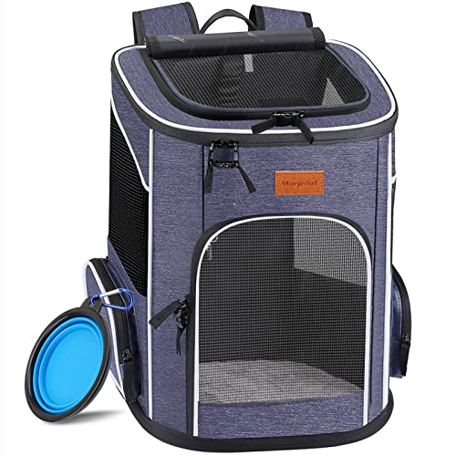 morpilot Mochila Transportín Perro, Mochila Transportín Gato Bien Ventilado con Correa de Seguridad Interior, Bolsa de Transporte para para Gatos y Perros Pequeños (13*11*16.5 Inch) + Tazón Plegable