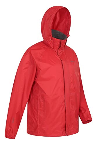 Mountain Warehouse Chaqueta Impermeable para Hombre Pakka - Chaqueta Plegable con Capucha, Abrigo para Hombre con Bandas Reflectantes, Chaqueta Ligera para la Lluvia Rojo L