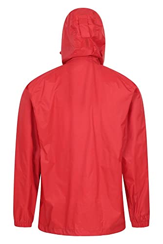 Mountain Warehouse Chaqueta Impermeable para Hombre Pakka - Chaqueta Plegable con Capucha, Abrigo para Hombre con Bandas Reflectantes, Chaqueta Ligera para la Lluvia Rojo L