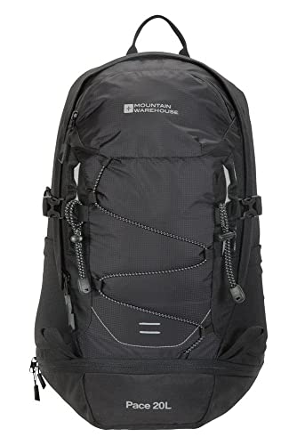 Mountain Warehouse Pace Mochila 20 L - Compatible con hidratación, Espalda con Sistema de ventilación, Cubierta para la Lluvia Plegable - para Viajar, Caminar, Acampar Negro Talla única