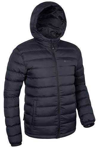 Mountain Warehouse Seasons Chaqueta Acolchada para Hombre - Chaqueta térmica Impermeable, Ligera y Aislante, con Capucha y Relleno de Microfibra - Ideal para la montaña Negro XL