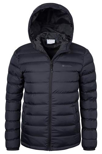 Mountain Warehouse Seasons Chaqueta Acolchada para Hombre - Chaqueta térmica Impermeable, Ligera y Aislante, con Capucha y Relleno de Microfibra - Ideal para la montaña Negro XL