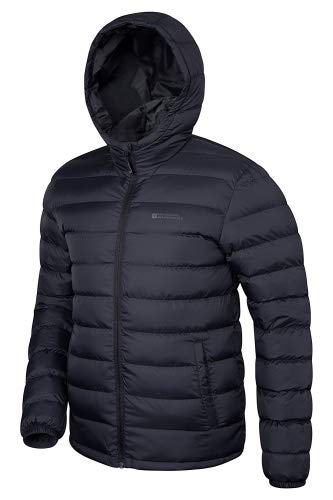 Mountain Warehouse Seasons Chaqueta Acolchada para Hombre - Chaqueta térmica Impermeable, Ligera y Aislante, con Capucha y Relleno de Microfibra - Ideal para la montaña Negro XL