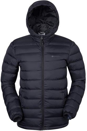 Mountain Warehouse Seasons Chaqueta Acolchada para Hombre - Chaqueta térmica Impermeable, Ligera y Aislante, con Capucha y Relleno de Microfibra - Ideal para la montaña Negro XL