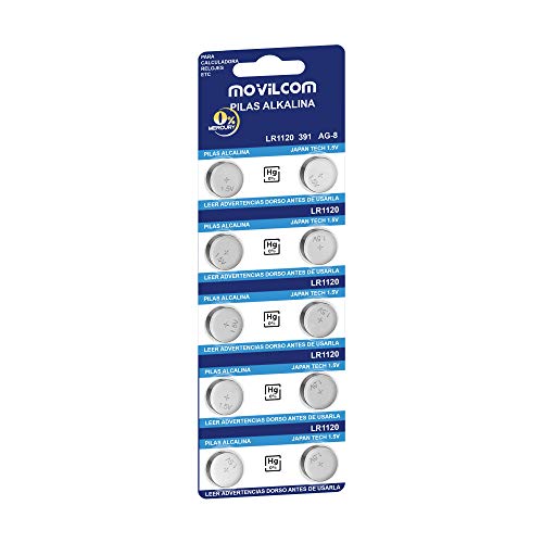 MovilCom® - Pila botón AG8 Pila Reloj 1.5V Equivalente a 391, LR1120, LR1120W, SR1120W, V391, D391, S112E, 609, L, 280-30, SB-BS/ES, SR55