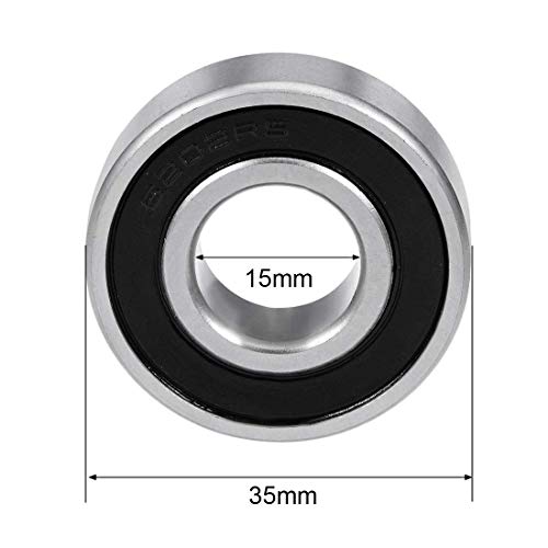 Movilideas - 2 Unidades de Rodamientos de bolas, 6202-2rs de acero de ranura profunda sellados de goma de doble cara 15x35x11 mm, 2 cojinetes