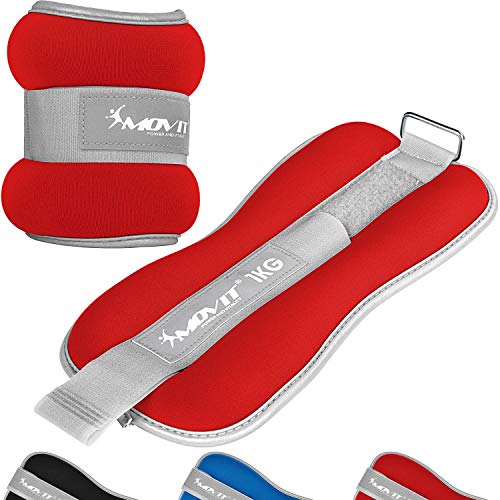 Movit® Juego de 2 puños de Pesas de Neopreno Pro con Tejido de Rizo en el Interior y Material Reflector, 2 x 0,5 kg en Rojo, Pesas para muñecas y Tobillos