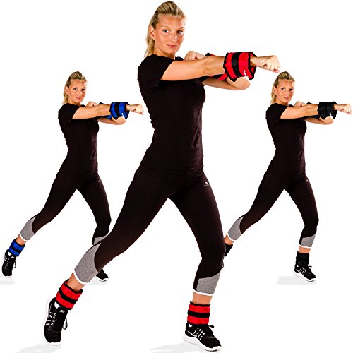 Movit® Set de 4 Pesas Ajustables para la muñeca y el Tobillo 2 x 500 g (1,10 LB) y 2 x 1000 g (2,20 LB) Pesas para Correr Color Rojo Strength Fitness Gimnasio Fitness Resistant Training