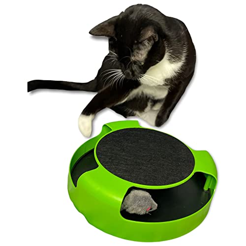 Mr Simon The Cat Juego Catch The Mouse, Juguete Interactivo para Gatos, Atrapa Movimiento del Raton Peluche, Gatos Accesorios Mascota Interactiva con Alfombra Rascador para Gato