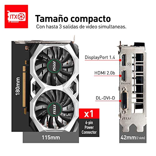 MSI GeForce GTX 1650 Ventus XS 4G OC - Tarjeta gráfica (4 GB, GDDR5, 128 bit, 7680 x 4320 Pixeles, PCI Express x 16 3.0)